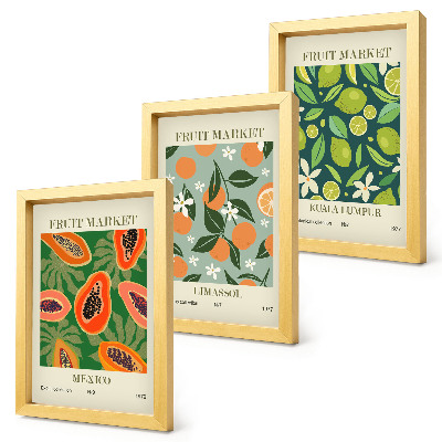 Lot de 3 tableaux Affiches vintage à motifs de fruits