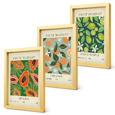 Lot de 3 affiches motifs de fruits style vintage