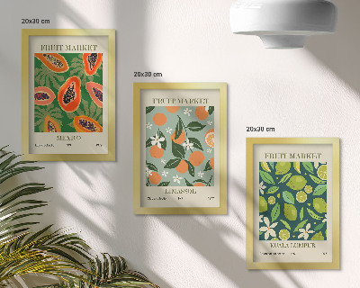 Lot de 3 tableaux Affiches vintage à motifs de fruits