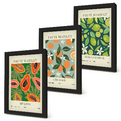 Lot de 3 tableaux Affiches vintage à motifs de fruits