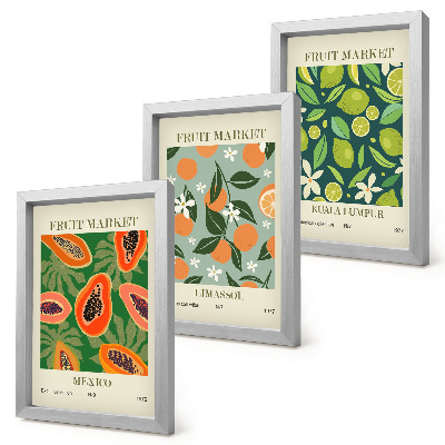 Lot de 3 tableaux Affiches vintage à motifs de fruits