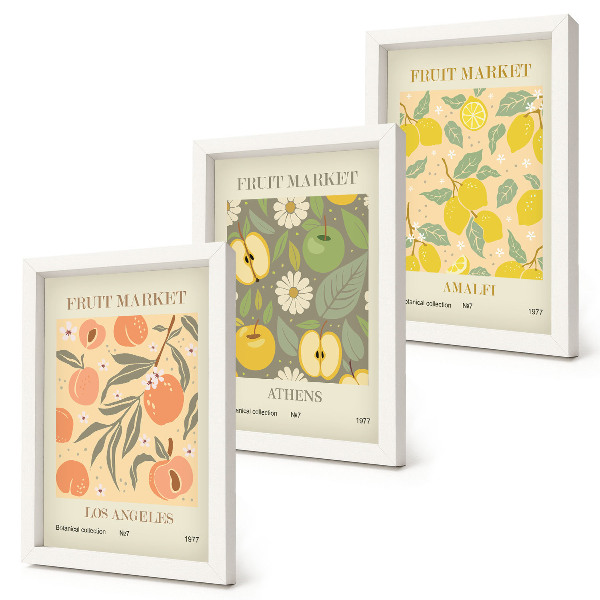 Ensemble de 3 tableaux Motifs d'affiches de fruits de style rétro