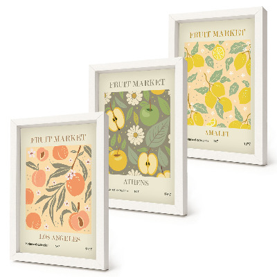 Ensemble de 3 tableaux Motifs d'affiches de fruits de style rétro