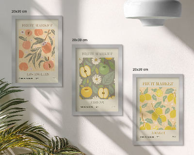 Ensemble de 3 tableaux Motifs d'affiches de fruits de style rétro