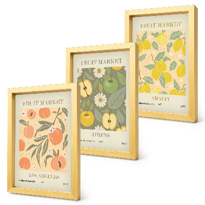 Ensemble de 3 tableaux Motifs d'affiches de fruits de style rétro
