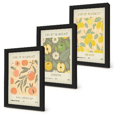 Ensemble de 3 tableaux Motifs d'affiches de fruits de style rétro