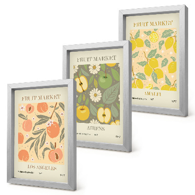 Ensemble de 3 tableaux Motifs d'affiches de fruits de style rétro
