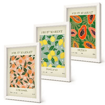Lot de 3 tableaux Agrumes et fruits tropicaux dans un style rétro