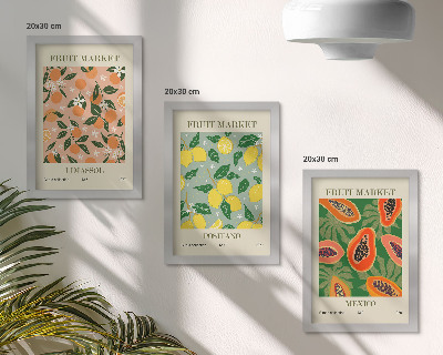 Lot de 3 tableaux Agrumes et fruits tropicaux dans un style rétro
