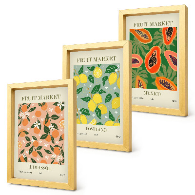 Lot de 3 tableaux Agrumes et fruits tropicaux dans un style rétro