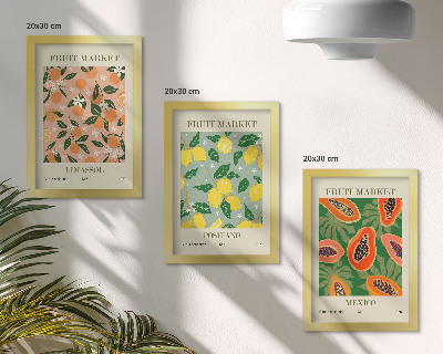 Lot de 3 tableaux Agrumes et fruits tropicaux dans un style rétro