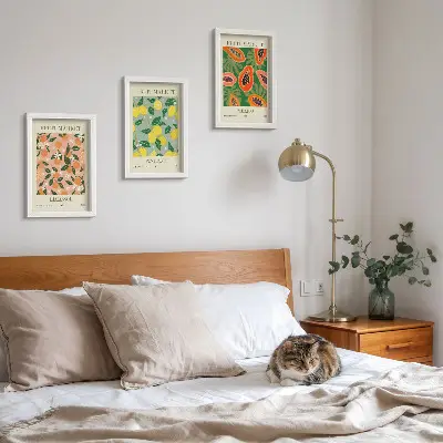 Lot de 3 tableaux représentant des agrumes et des fruits tropicaux dans un style rétro