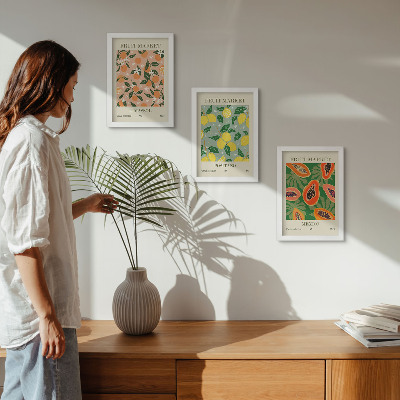 Lot de 3 tableaux Agrumes et fruits tropicaux dans un style rétro