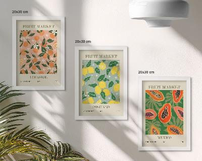 Lot de 3 tableaux Agrumes et fruits tropicaux dans un style rétro