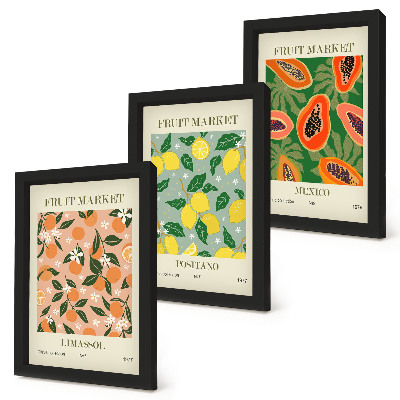 Lot de 3 tableaux Agrumes et fruits tropicaux dans un style rétro