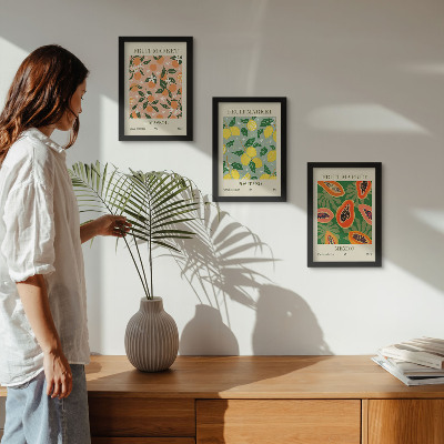 Lot de 3 tableaux Agrumes et fruits tropicaux dans un style rétro