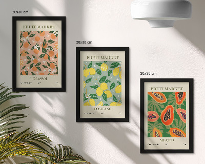 Lot de 3 tableaux Agrumes et fruits tropicaux dans un style rétro