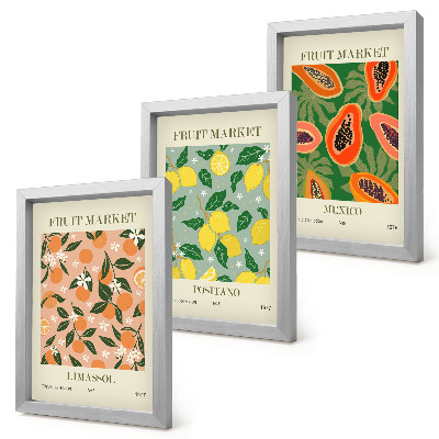Lot de 3 tableaux Agrumes et fruits tropicaux dans un style rétro