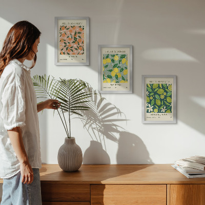 Ensemble de 3 tableaux Motifs fruités avec des agrumes et des fleurs vintage