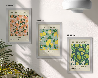Ensemble de 3 tableaux Motifs fruités avec des agrumes et des fleurs vintage