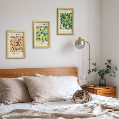 Ensemble de 3 tableaux Motifs fruités avec des agrumes et des fleurs vintage
