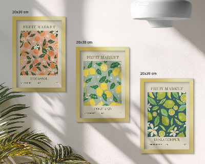 Ensemble de 3 tableaux Motifs fruités avec des agrumes et des fleurs vintage