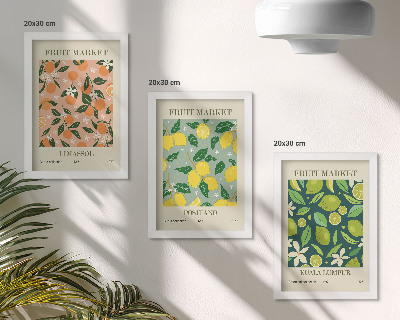 Ensemble de 3 tableaux Motifs fruités avec des agrumes et des fleurs vintage