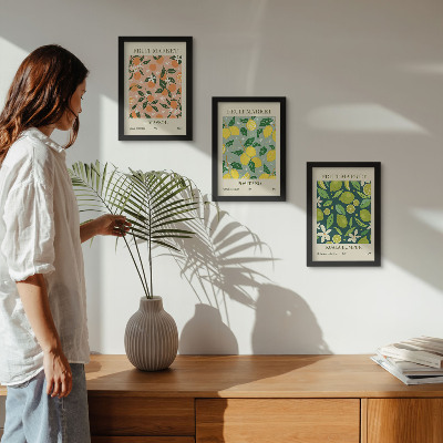 Ensemble de 3 tableaux Motifs fruités avec des agrumes et des fleurs vintage