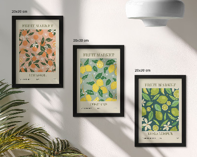 Ensemble de 3 tableaux Motifs fruités avec des agrumes et des fleurs vintage