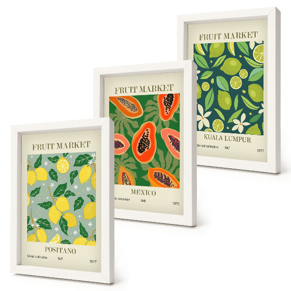 Lot de 3 tableaux Motifs fruités de citrons, de papayes et de limes