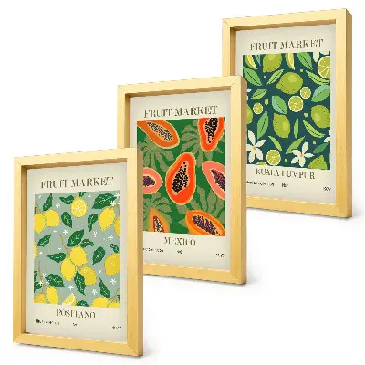 Lot de 3 tableaux avec motifs fruités de citrons, de papayes et de limes