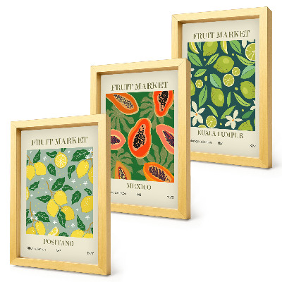 Lot de 3 tableaux Motifs fruités de citrons, de papayes et de limes