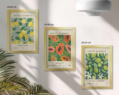 Lot de 3 tableaux Motifs fruités de citrons, de papayes et de limes