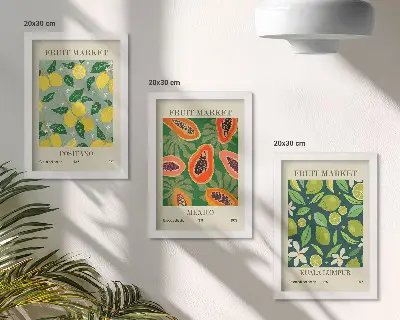 Lot de 3 tableaux avec motifs fruités de citrons, de papayes et de limes
