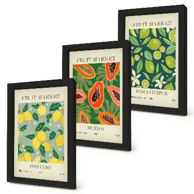 Lot de 3 tableaux avec motifs fruités de citrons, de papayes et de limes