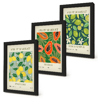 Lot de 3 tableaux Motifs fruités de citrons, de papayes et de limes