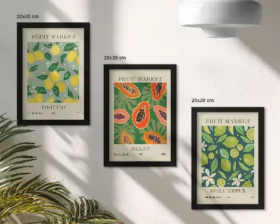 Lot de 3 tableaux avec motifs fruités de citrons, de papayes et de limes