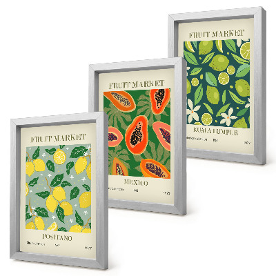 Lot de 3 tableaux Motifs fruités de citrons, de papayes et de limes