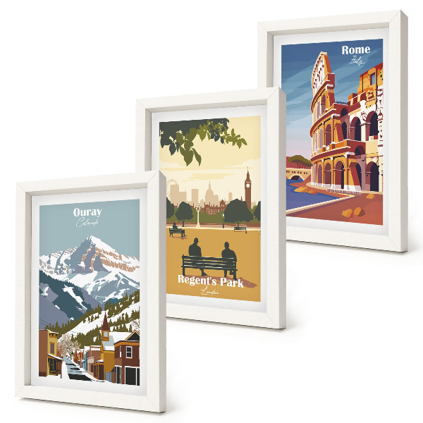 Ensemble de 3 tableaux Les montagnes d'Ouray Park à Londres, le Colisée à Rome