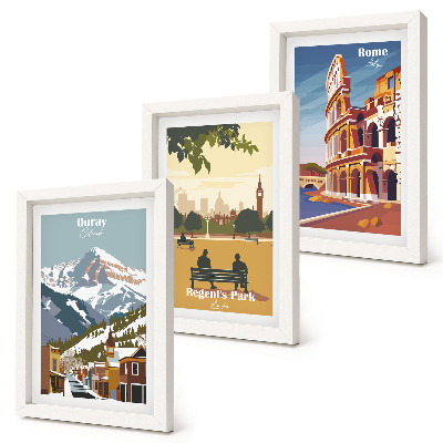 Ensemble de 3 tableaux Les montagnes d'Ouray Park à Londres, le Colisée à Rome
