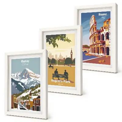 Ensemble de 3 tableaux représentant les montagnes d'Ouray Park à Londres et le Colisée à Rome
