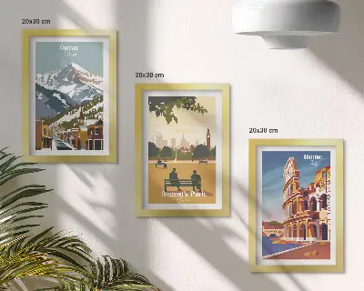 Ensemble de 3 tableaux représentant les montagnes d'Ouray Park à Londres et le Colisée à Rome