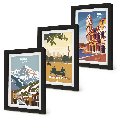 Ensemble de 3 tableaux Les montagnes d'Ouray Park à Londres, le Colisée à Rome