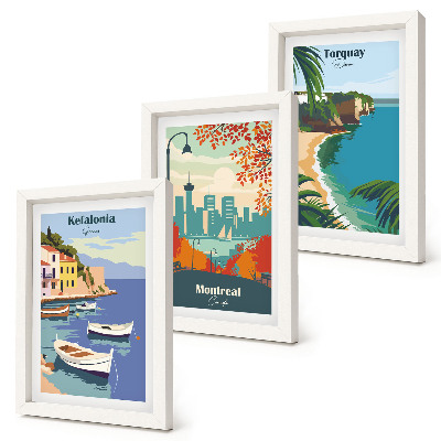 Mur de cadres Paysages urbains et ruraux de Grèce, du Canada et d'Australie