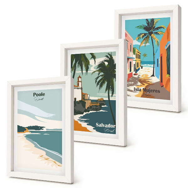 Lot de 3 tableaux Paysages tropicaux avec plages et palmiers