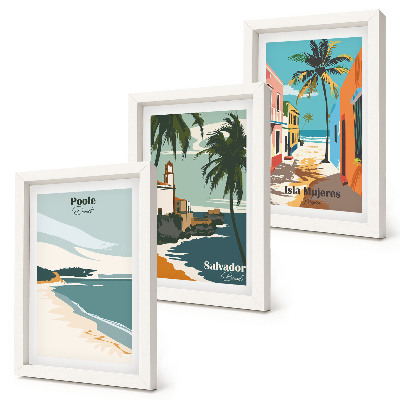 Lot de 3 tableaux Paysages tropicaux avec plages et palmiers