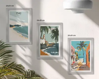 Lot de 3 tableaux représentant des paysages tropicaux avec plages et palmiers