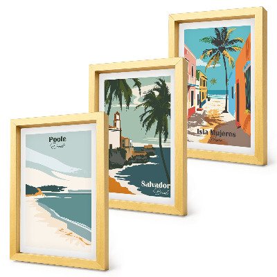 Lot de 3 tableaux Paysages tropicaux avec plages et palmiers