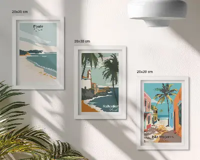 Lot de 3 tableaux représentant des paysages tropicaux avec plages et palmiers