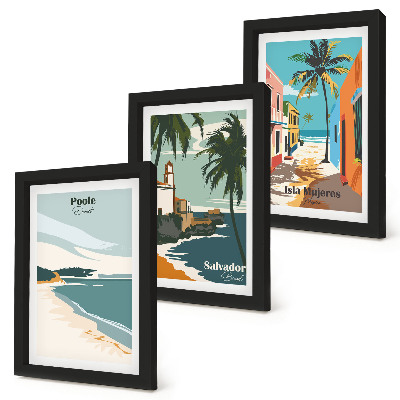 Lot de 3 tableaux Paysages tropicaux avec plages et palmiers